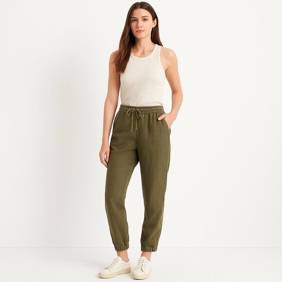 🌿 J.Crew Point Sur Linen-Lyocell Jogger Pants (6) Olive Green, Elastic Waist - Picture 3 of 14